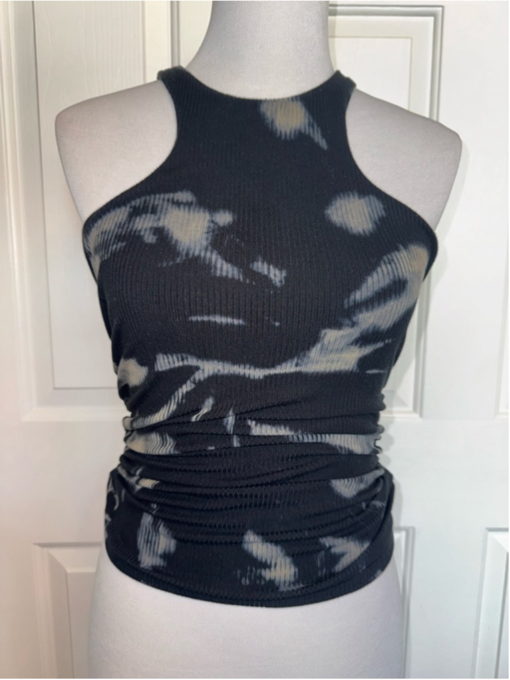 AFRM Tie Dye Ribbed Ruched Tank Top Black Grunge Y2K Clubwear Goth Women's Small